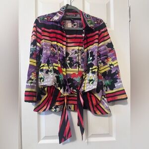 Vintage Linen Colorful Striped Jean Jacket